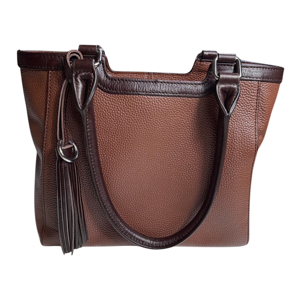 NorthStyle 100% Leather Brown Tassel Tote Bag Structured Fall Quiet Luxury